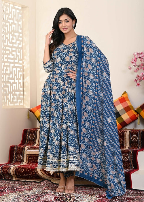 Blue Buti printed Angrakha suit set (3pcs set)