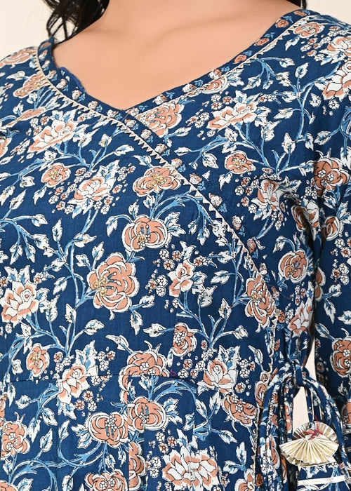 Blue Buti printed Angrakha suit set (3pcs set)