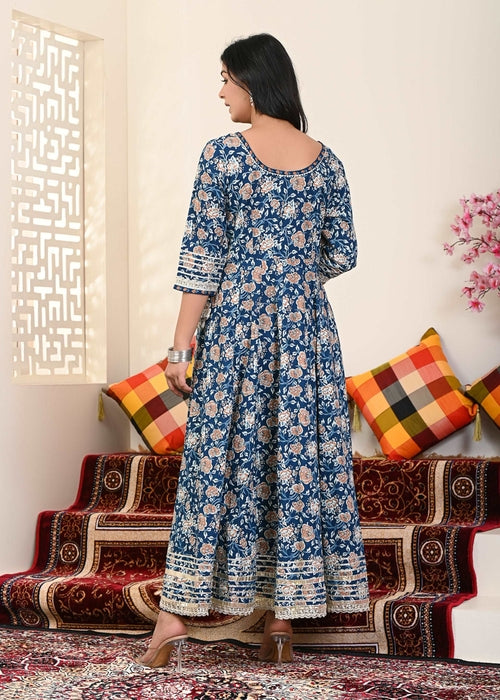 Blue Buti printed Angrakha suit set (3pcs set)