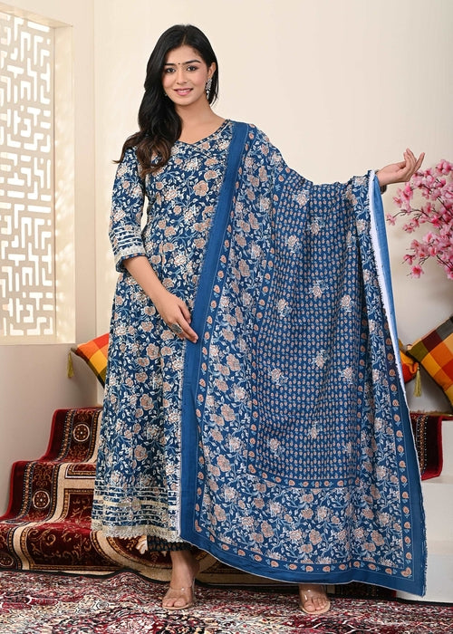 Blue Buti printed Angrakha suit set (3pcs set)