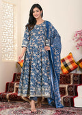 Blue Buti printed Angrakha suit set (3pcs set)