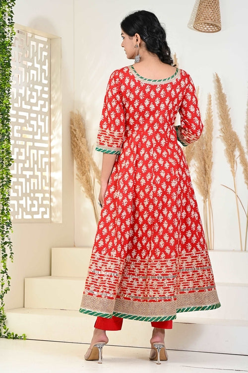 Red Buti printed Angrakha suit set (3pcs set)