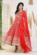 Red Buti printed Angrakha suit set (3pcs set)
