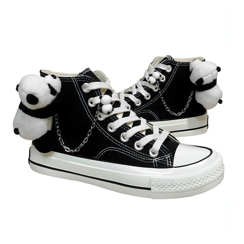 PandaX™ – High Top Canvas Sneakers with Plush Panda