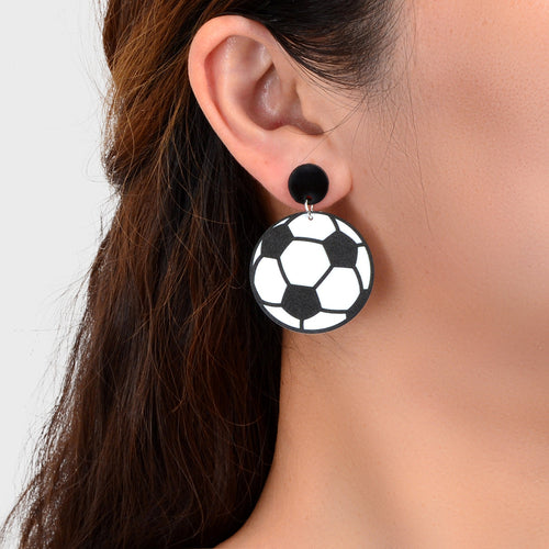Handmade Acrylic Football World Cup Dangle Drop Earrings Unique Soccer