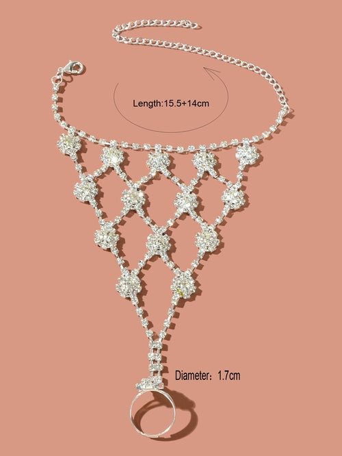 Beach Rhinestone Flower Anklet Barefoot Sandals Silver Foot Chain with