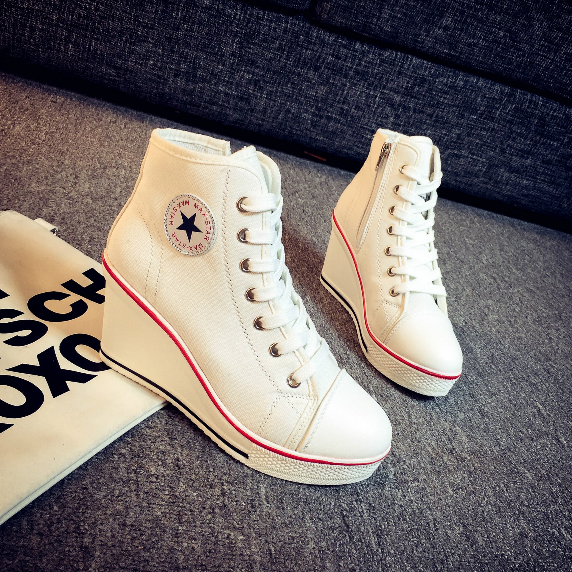 Wedge Canvas Shoes with Zipper and Laces