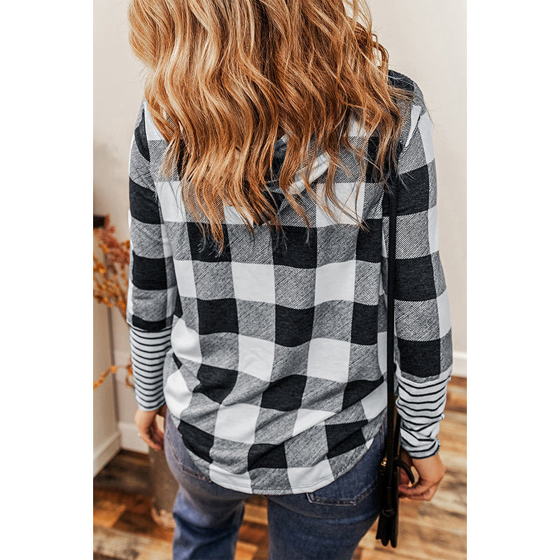 2024 Women's Checked Color-Block Hoodie Sweatshirt