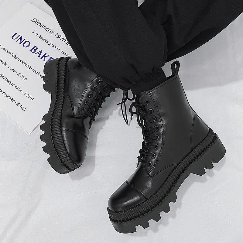 Stylish Men's High-Top Leather Boots with Side Zipper