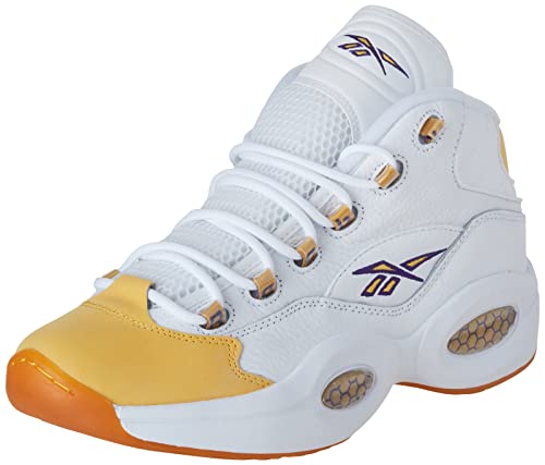 Reebok mens Question Mid Shoes Sneaker White/Yellow Thread/Ultra Violet 8