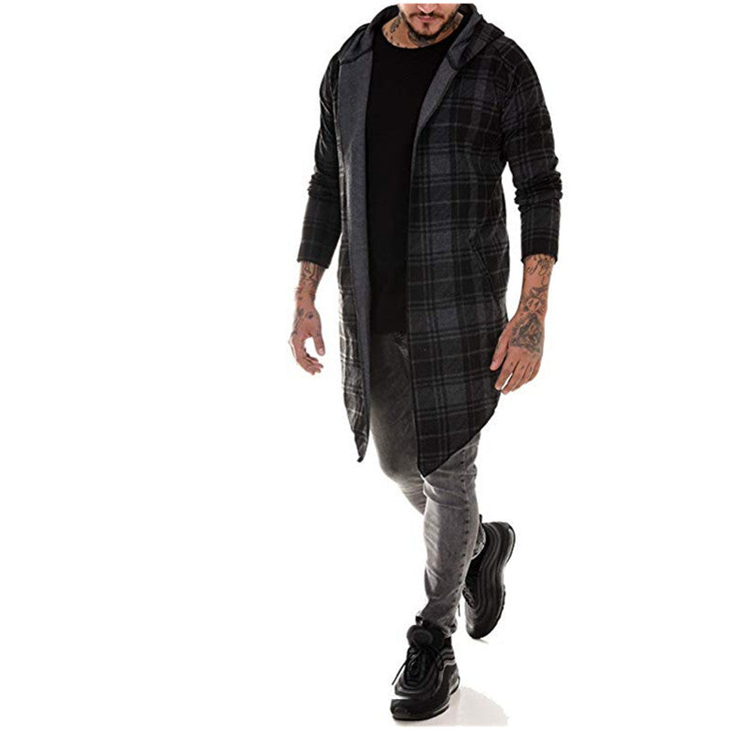 Men's Mid-Length Windbreaker Trench Coat with Lapel