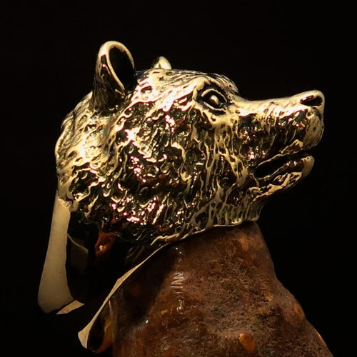 Excellent crafted Men's Brass Animal Ranger Ring detailed Grizzly Bear