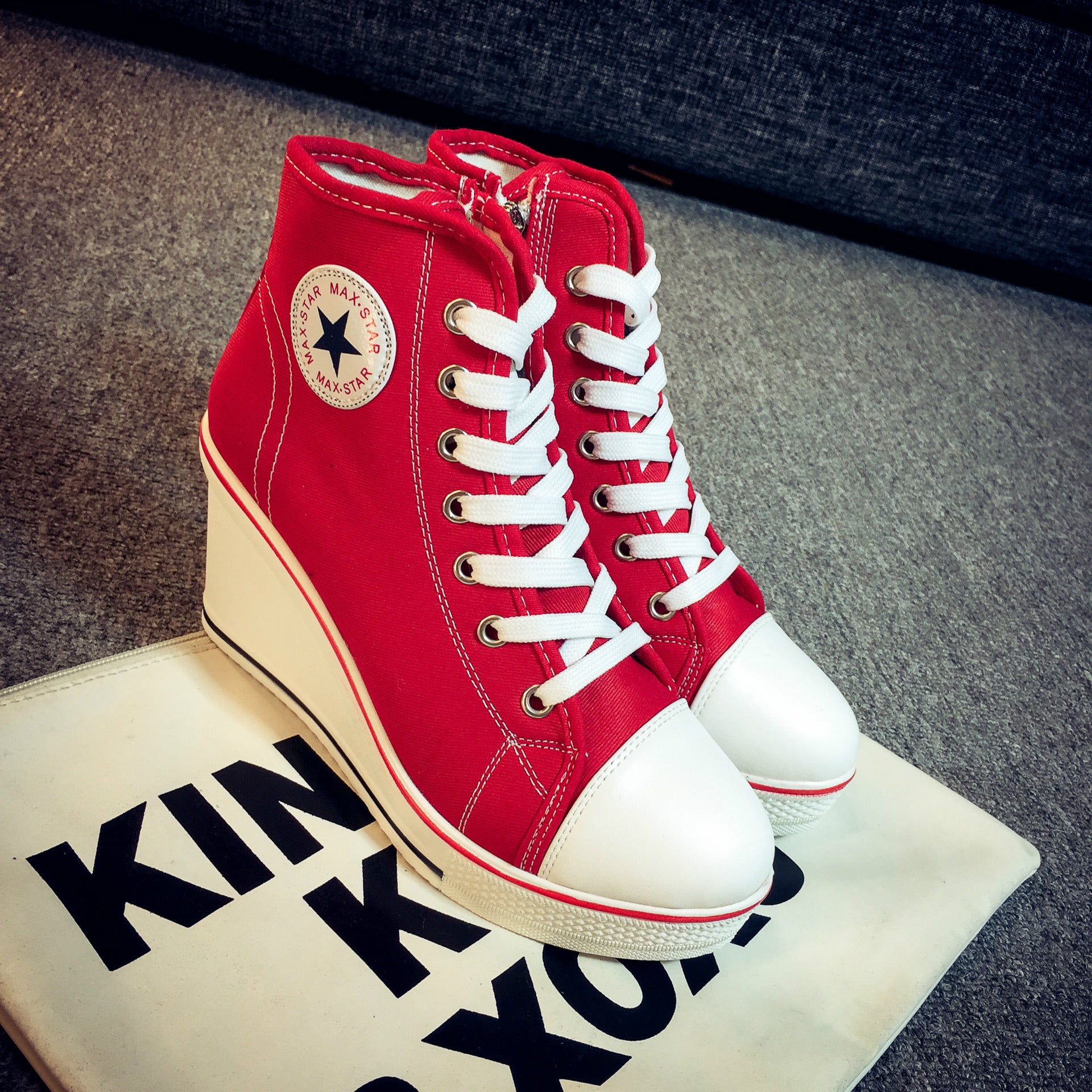 Wedge Canvas Shoes with Zipper and Laces