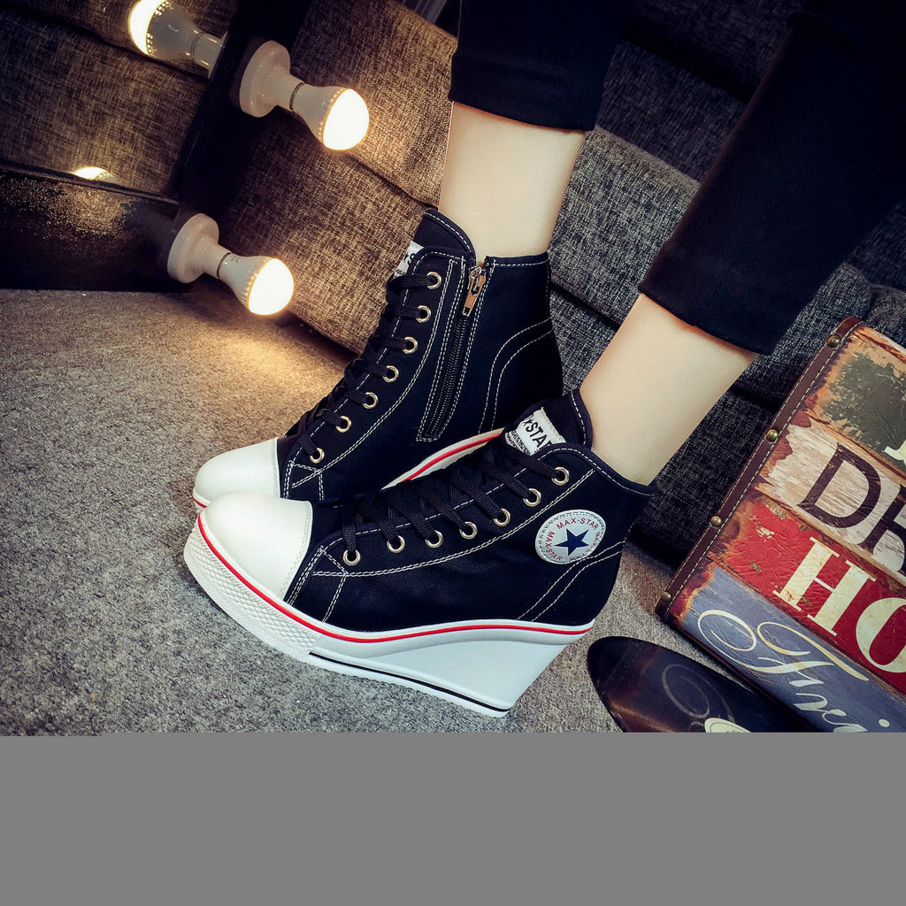 Wedge Canvas Shoes with Zipper and Laces