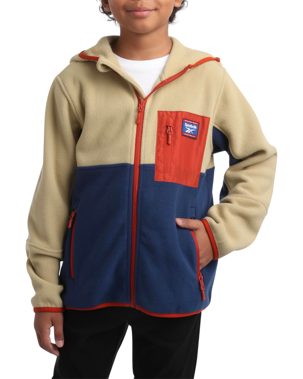 Reebok Boys Jacket - Warm Polar Fleece Zip Up Hoodie Jacket for Boys - Lightweight Athletic Boys Comfort Hoodie (4-20) Size 10-12 Sand