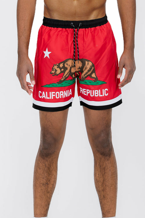 Front American Bear Cali Republic Print Swim Shorts