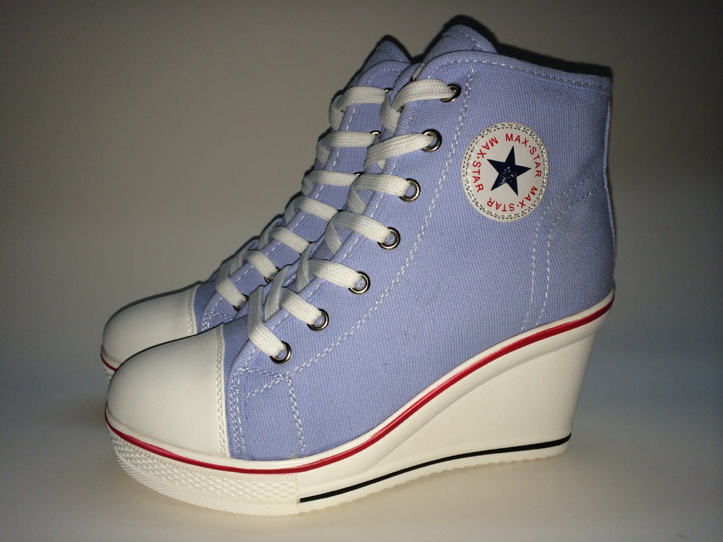 Wedge Canvas Shoes with Zipper and Laces