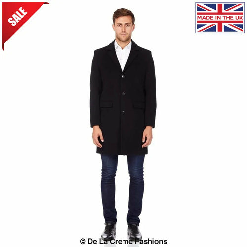 De La Creme MAN - Men's Single Breasted Wool Mix Overcoat