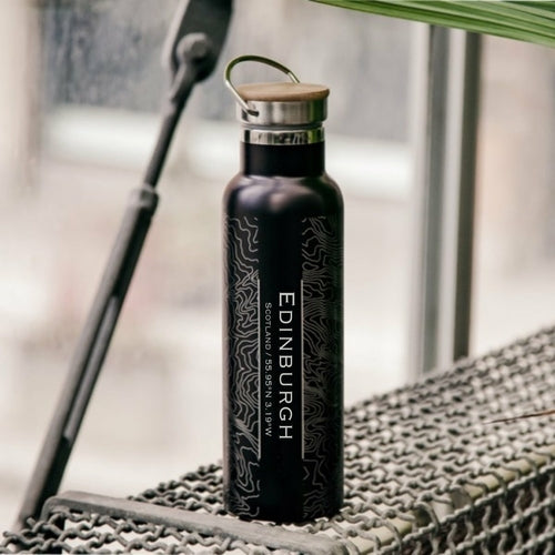 Edinburgh - Scotland Engraved Map Bottle with Bamboo Top in Matte