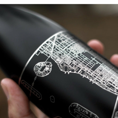 Edinburgh - Scotland Engraved Map Insulated Bottle in Matte Black