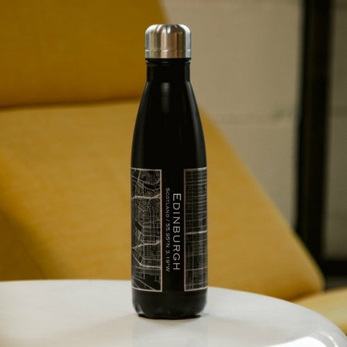 Edinburgh - Scotland Engraved Map Insulated Bottle in Matte Black
