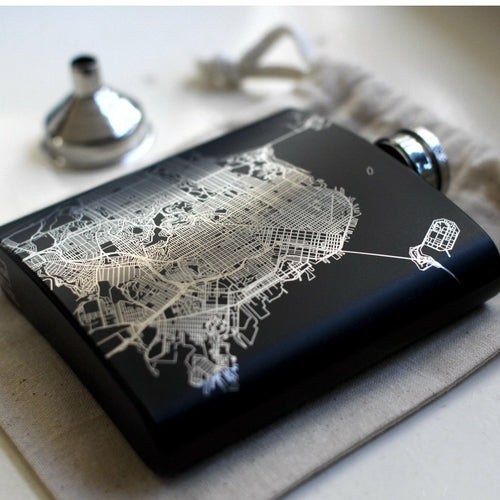 Edinburgh - Scotland Engraved Map Hip Flask in Matte Black