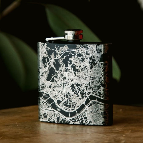 Edinburgh - Scotland Engraved Map Hip Flask in Matte Black
