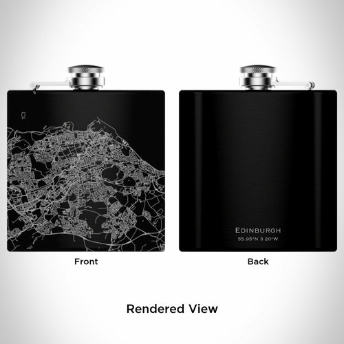 Edinburgh - Scotland Engraved Map Hip Flask in Matte Black