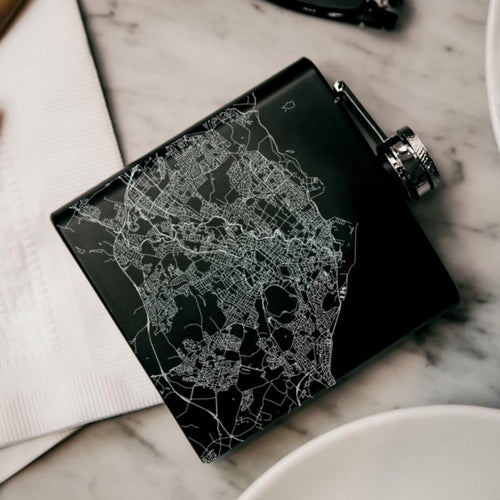 Edinburgh - Scotland Engraved Map Hip Flask in Matte Black