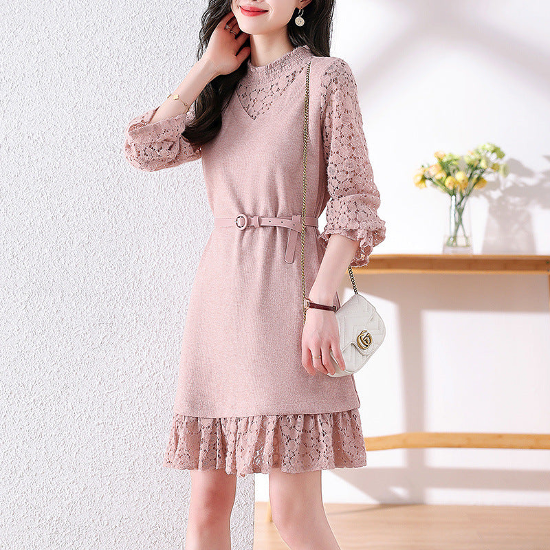 Lace Midi Dress with Slim Fit for Elegant Style