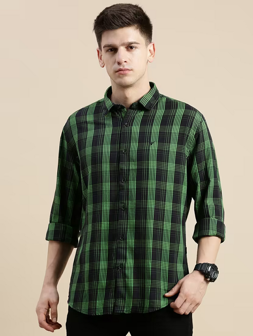 Mens Checks Casual Shirt (Size-M) (Color-Green)