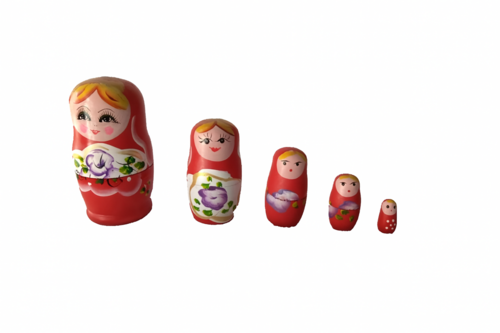 Set of 5 Hand-Painted Red Russian Nesting Dolls