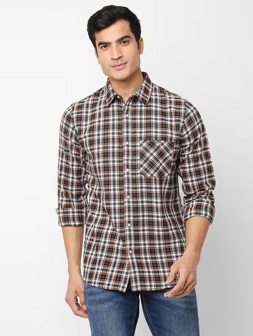 Mens Checks Casual Shirt (Size-M) (Color-Olive)