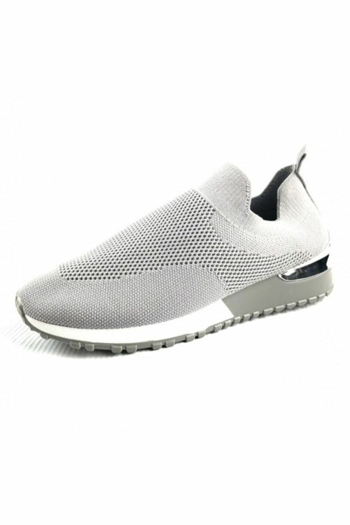 Grey Knitted Sock Trainers Womens w/ Silver Detail
