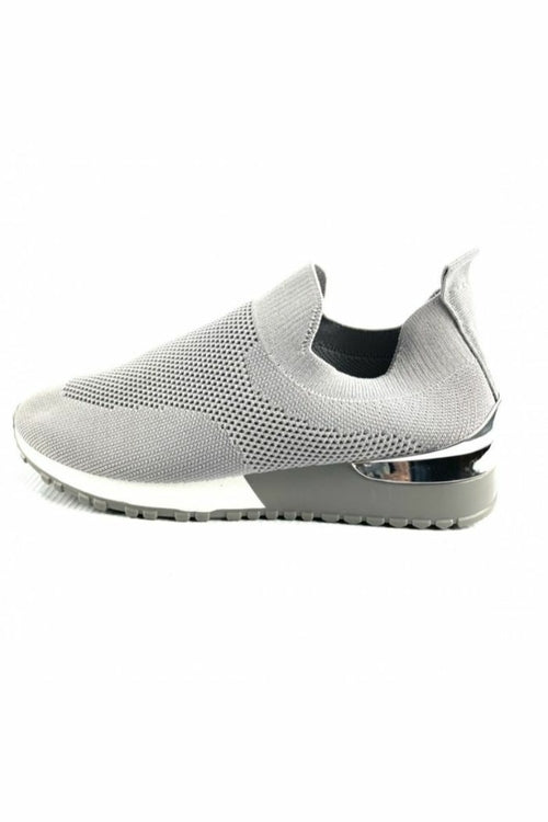 Grey Knitted Sock Trainers Womens w/ Silver Detail